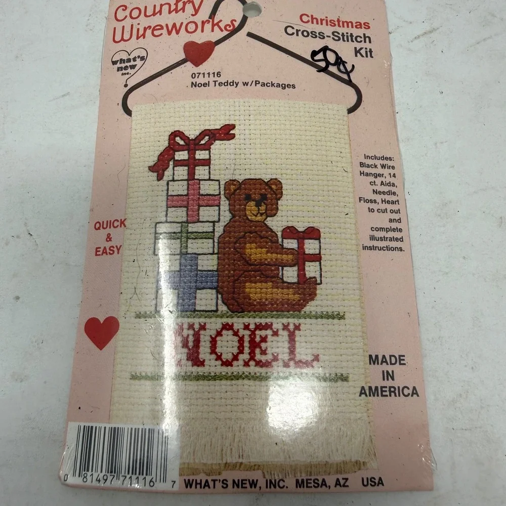 Country Wireworks Christmas Cross-Stitch Kit Noel Teddy Bear Hanger 071116 NEW